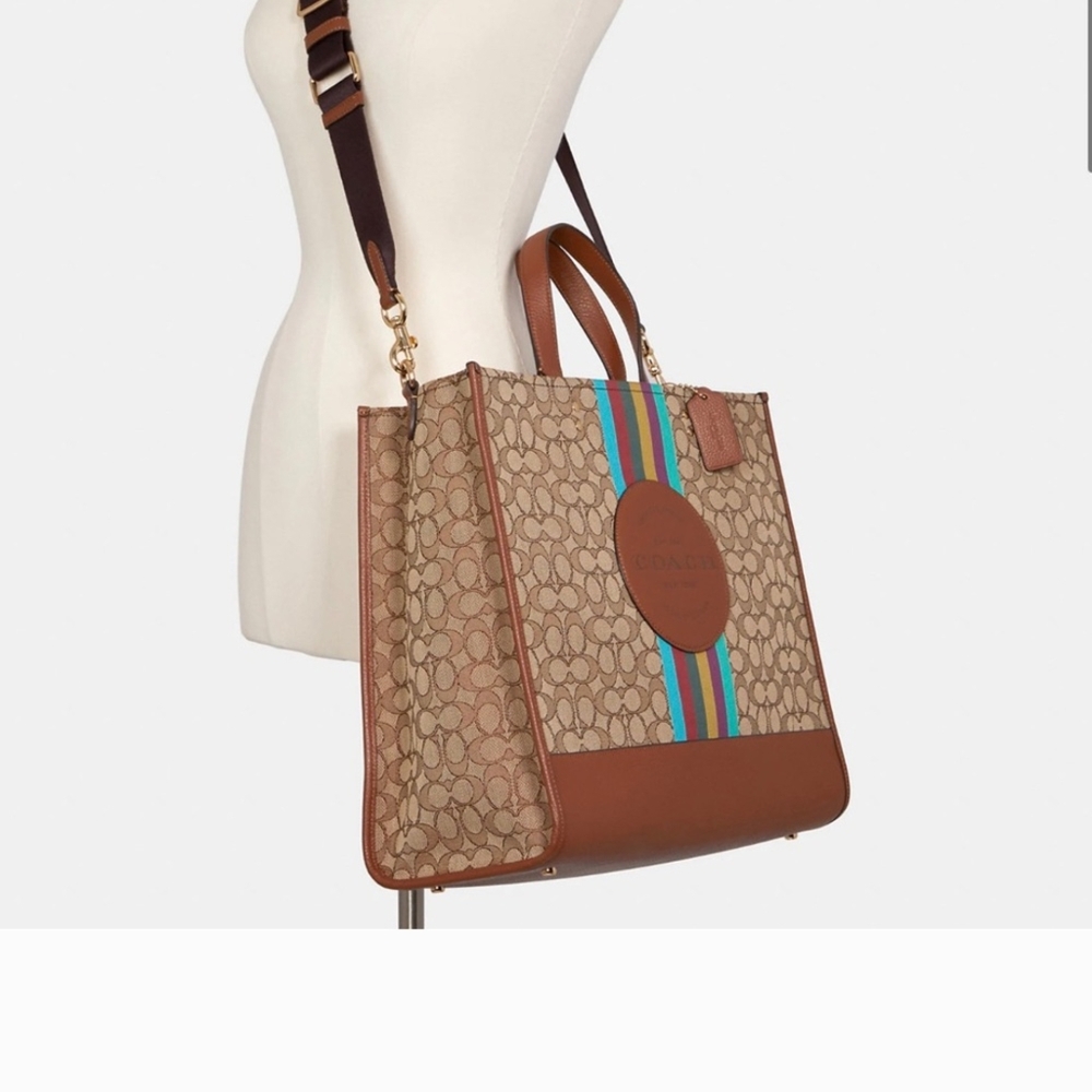 Coach Brown and Blue Tote Bag with Leather Trim